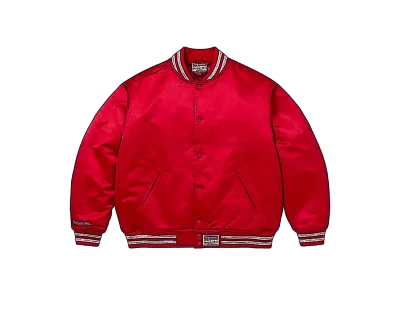 シュプリーム✖︎ミッチェル&ネス ヴァーシティージャケット レッド　L CARRYME/Supreme × Mitchell & Ness Satin Varsity Jacket Red