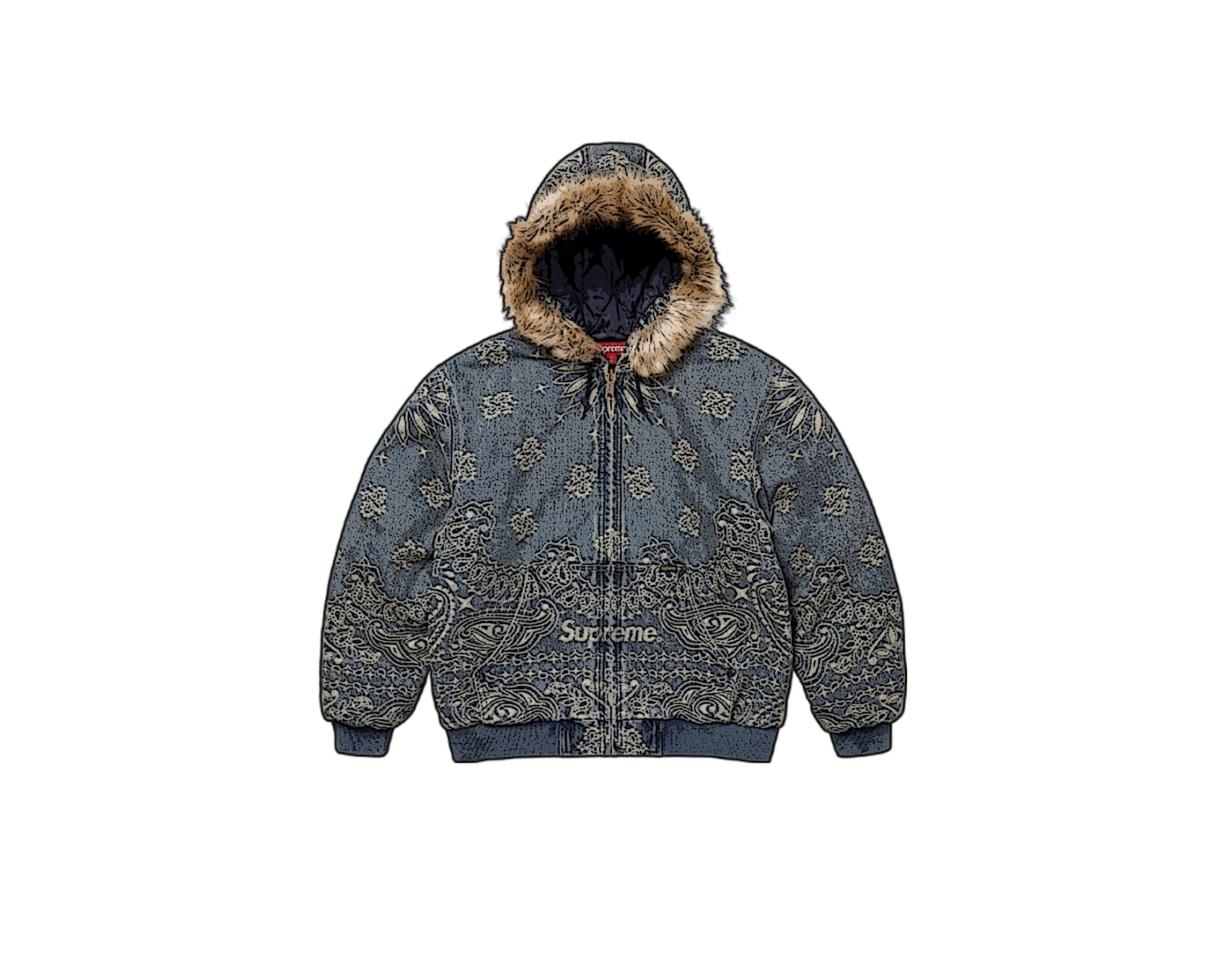 Supreme Bandana Jacquard Denim Hooded Work Jacket Black
