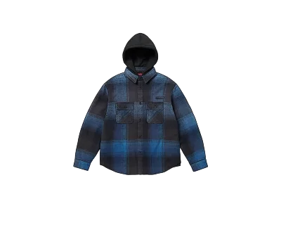 CARRYME/Supreme Quilted Lined Hooded Flannel Shirt Blue