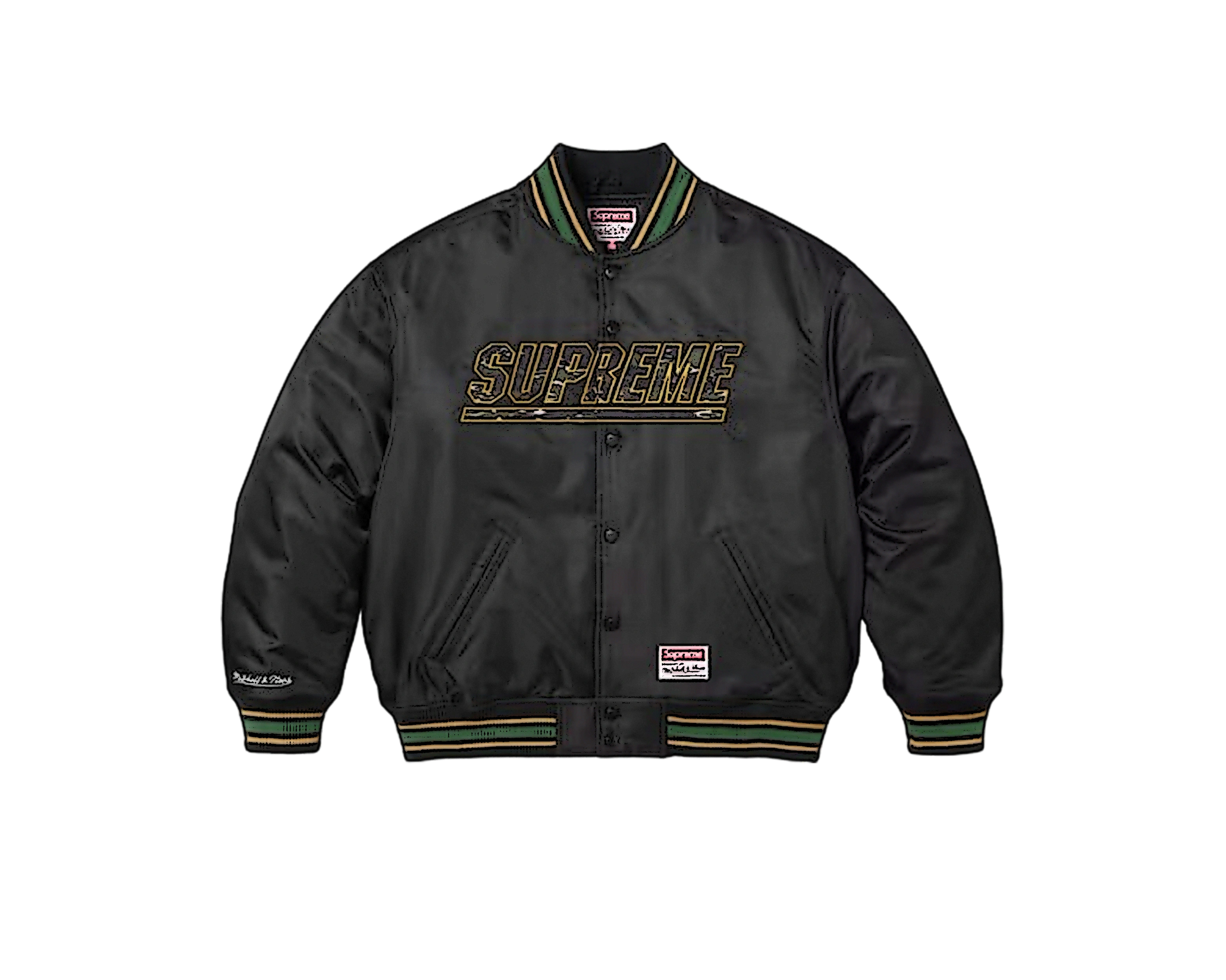 CARRYME/Supreme × Mitchell & Ness Camo Logo Varsity Jacket Black