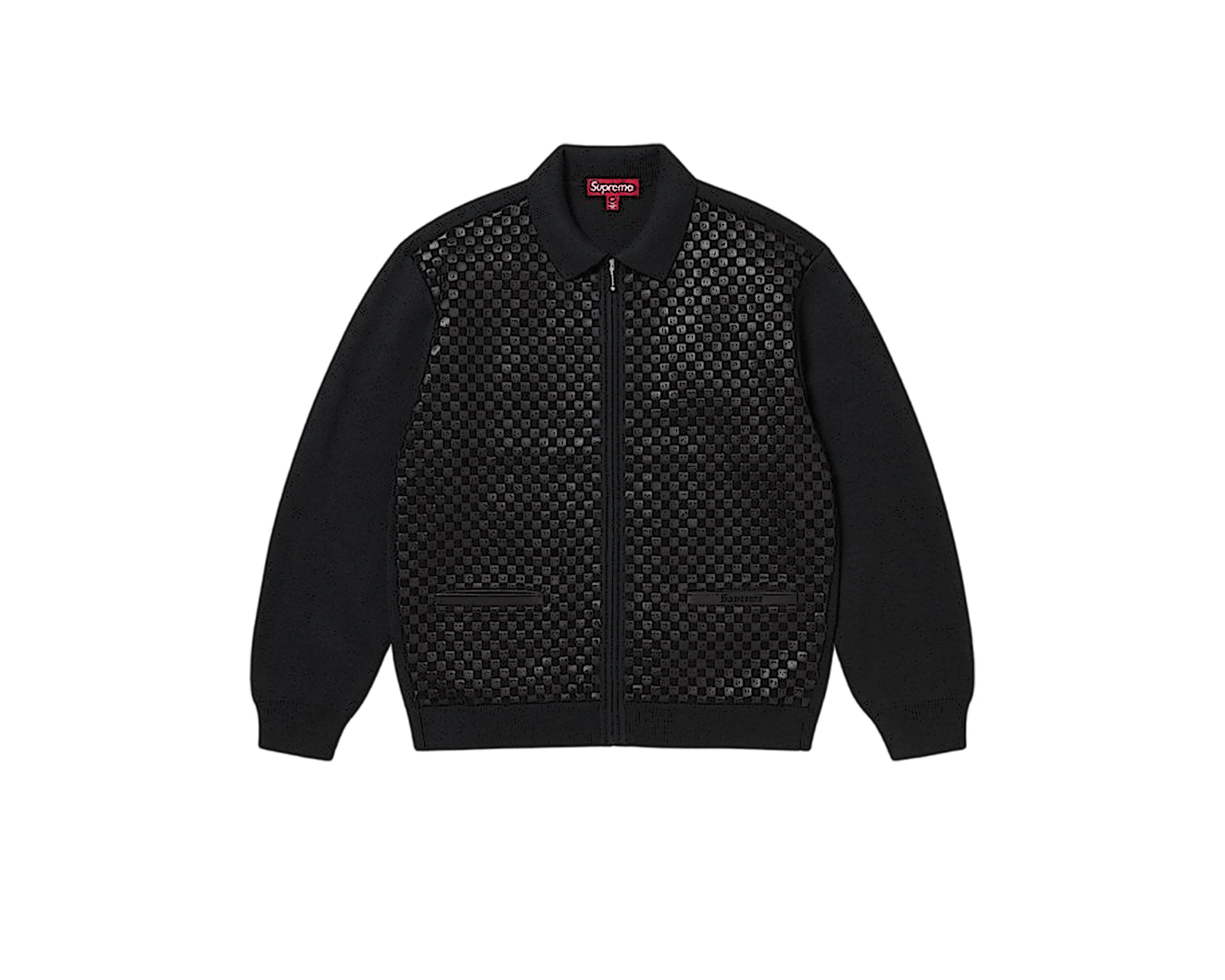 CARRYME/Supreme Woven Leather Zip Up Cardigan Black